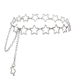 Star Waist Chain Belt, Silver Metal Chain Belt for Women Adjustable Body Chains with Long Tassel Fashion Chain Belt Jewelry for Dresses Jeans Skirts