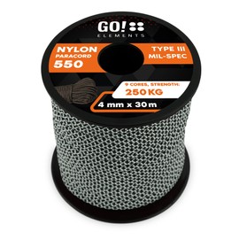 Paracord 550 Type III | Diameter 4 mm - 11 Cores - Max. 250 kg | 100% Nylon Cord - Tear-Resistant & Extremely Stable | Nylon Rope, All-Purpose Rope, Repair Cord & Outdoor Rope