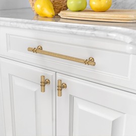 Alzassbg 10 Pack Champagne Bronze Cabinet Pulls, 10 Inch(254mm) Hole Centers Knurled Cabinet Handles Kitchen Hardware for Cabinets and Drawers AL3087BRG