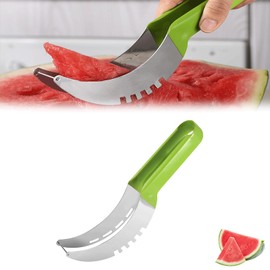 Vordpe 1 Piece Multifunctional Stainless Steel Fruit Cutter, Watermelon Cutter, Stainless Steel Watermelon Cutter, Fruit Cutter for Cantaloupe, Papaya, Dragon Fruit