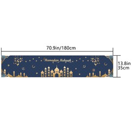 PARSUP Ramadan Mubarak Table Runner Table Decorations - Ramadan Mosque Lantern Islamic Happy Ramadan Mubarak 2025 Party Supplies Decorations, 13.8x71 inches