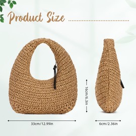 HomKuch Straw Shoulder Handbag for Women, Summer Beach Hobo Woven Underarm Bag Purse, brown