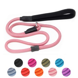 Strong Slip Lead Dog Leash, Heavy Duty Nylon Dog Training Leash, Durable Grey Dog Rope Lead No Pull Walking Leash with Rubber Stopper & Padded Handle for Small Medium Large Puppy Dogs 1.8m Pink