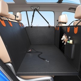 QWUE 2025 Upgraded PU Dog Car Seat Cover for Back Seat - Waterproof, Anti-Scratch Car Seat Cover with Hard Bottom, Dog Bed, Holds Up to 400lbs, Easy to Use & Clean