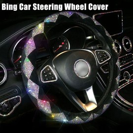 TOTMOX Universal Car Steering Whee Cover for 37-38cm Steer Wheel, Diamond Rhinestone Bling Steering Wheel Protection Wrap, Colorful