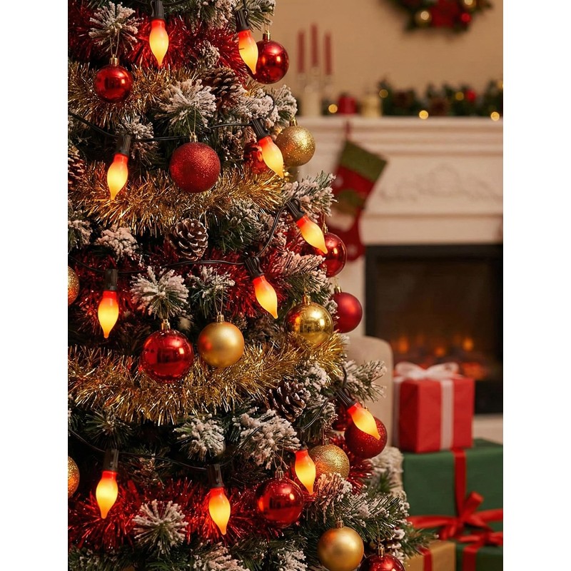 12 Pack C18 Red and Yellow Christmas Flame Candle Lights