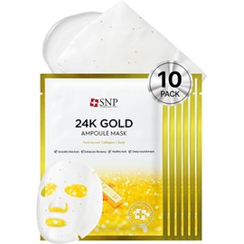 [K Beauty Snp] 24K Gold Ampoule Sheet Mask | Collagen Face Masks Skincare | For Tightening, Hydrating, and Nourishing | Korean Skin Care | Overnight Face Masks | Moisturizing Sheet Mask | 10 Sheets