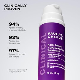 Paula's Choice CLINICAL 0.3% Retinol + 2% Bakuchiol Face Serum Treatment, Anti-Aging Serum for Face with Ceramides, Hylauronic Acid, Vitamin C & E, Deep Wrinkles & Fine Lines, Fragrance-Free, 1 oz