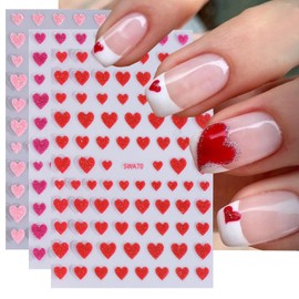 BSBTBZ Heart Nail Stickers - Valentine's Day Love Style Shiny Glitters Red Pink Self-Adhesive Glitter Powder Effect Valentine's Hearts Nail Design for Women DIY Manicure Supplies