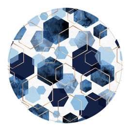 PJO Blue and White Geometric Round Waterproof Table Cover 48 Inch Elastic Tablecloth Vinyl Fitted Table Cover Elastic Edged Plastic Table Cover