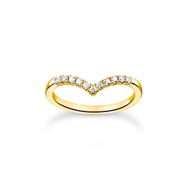 Thomas Sabo Women Ring V-Shape with White Stones Gold 925 Sterling Silver, 18K Yellow Gold Plating TR2394-414-14
