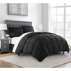 Chezmoi Collection 3-Piece Down Alternative Comforter Set (Queen, Black)