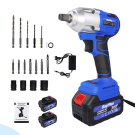 21V Electric Impact Wrench,Cordless Brushless Motor,1/2" Impact Driver with 2×6.0Ah Li-ion Batteries, Max Torque(420N.m),3-IN-1 Drive Impact Wrench with 4 Sockets 5 Drill Bits 7 Screwdriver Bits