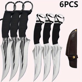 Outdoor Camping Knife Stainless Steel Double Knife Straight Knife Portable Knife Hand Forged Fruit Knife Meat Knife Kitchen Supplies - Color 1: 6pcs