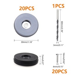 Teflon Gliders for Screwing 20 Pieces Floor Gliders Diameter 30 mm (Round, Black) Furniture Gliders with 20 Pieces Stainless Steel Screws and 1 Piece Drill Furniture Glider Set Effective Protection of