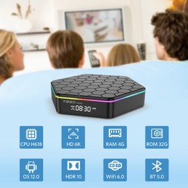 Android 12.0 TV Box，6k/3D HD Tv Box H618 Quadcore 4GB RAM 32GB ROM 2.4G/5.0G Dual WiFi & BT 5.0 Android Box Support Multi-Lingual TV Box with LAN Ethernet 10/100M for Chat Movie Game etc.