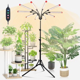 Orchbloom 10Head Grow Light on Stand for Large&Tall Indoor Plants, Bonsai Tree, Bright and Big Coverage Plant Growing Lamps, 4/8/12/16/20H Timer, 90 Watt Power Draw, NO Need Adapter, 360° Gooseneck