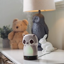 Airome Raccoon Medium Kid/Youth/Nursery Glass Essential Oil Diffuser|100 mL Humidifying Ultrasonic Aromatherapy Diffuser 8 Colorful LED Lights, Intermittent & Continual Mist, Auto Shut-Off, Grey