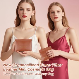 Makeup Bag for Purse:GloréBrochas PU Leather Makeup Pouch Set Large & Small Portable Cosmetic Bags, Waterproof Squeeze Top Coin Purse,Travel Organizer for Makeup,Lipstick, Jewelry,Earbuds(Brown