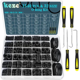 KEZE 32 Size 1540 Pcs Rubber O Rings Assortment Kit with Pick and Hook Set for Assorted Faucet Plumbing Pressure Washer Automotive Repair,Air or Gas Sealing Connections O ring OD:4mm-50mm