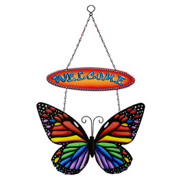 Welcome Hanging Metal Sign Butterfly Metal Wreaths for Front Door, Wall, Garden Hanging Decoration