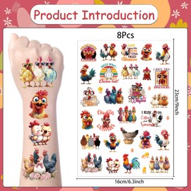 Yoyuspy Funny Chicken Temporary Tattoos - 200+ Funny Chicken Birthday Decorations Favors Supplies, Rooster Hen Tattoo Stickers Gifts for Kids Adults, Farm Animals Party Decor Prizes Rewards