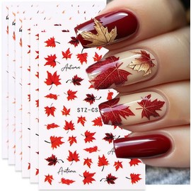 Fall Nail Art Stickers Fallen Leaves Nail Stickers for Nail Art 6 Sheets 3D Self-Adhesive Nail Decals Autumn Maple Leaves Nail Design Sticker Manicure Accessories for Women Thanksgiving Day