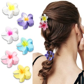 6PCS Hawaiian Flower Hair Clips for Women, 4cm Cute Plumeria Claw Clips, Small Non-Slip Hair Accessories