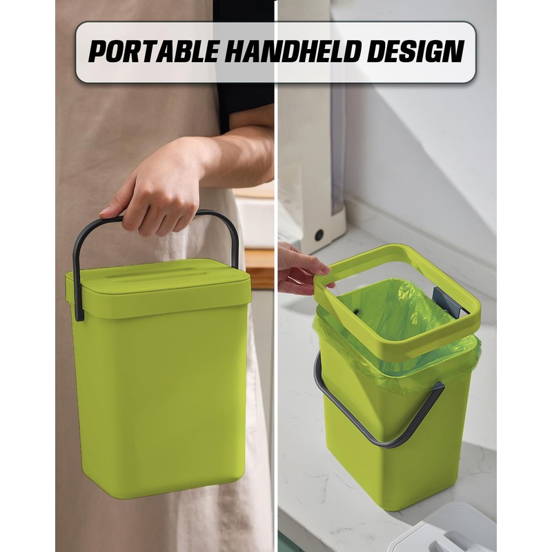 MONGTINGLU Compost Bin for Kitchen Countertop 5L/1.3 Gal Hanging Small