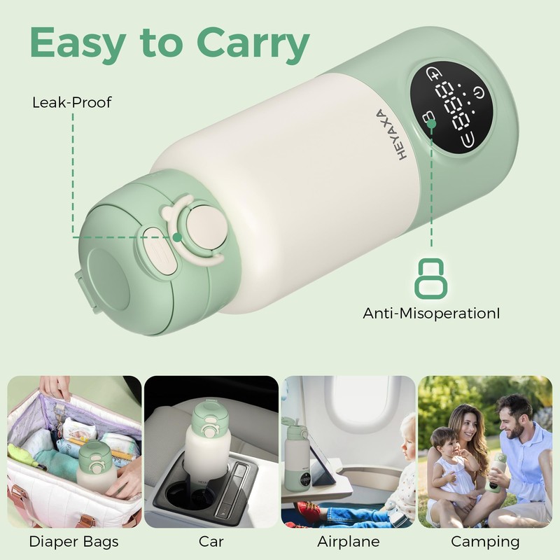HEYAXA Portable Bottle Warmer for Travel, 15oz Capacity Baby Bottle
