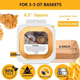 Heavy Duty Air Fryer Paper Liners,200 Pcs 6.5 Inch Square Parchment Paper,Non-Stick and Non-Leak Liners for Air Fryer, Oven, Steamer Pot & Microwave