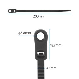 XINGO 110 PCS Black Zip Ties with Screw Hole 7.5 Inch, 75 lbs Mountable head Cable Tie, Multipurpose Heavy Duty Nylon Zip Tie for Indoor & Outdoor Use