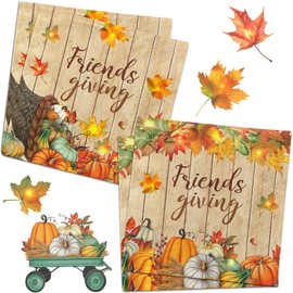 Friendsgiving Party Decorations-40pcs Friendsgiving Napkins,Disposable Fall Maple Leaves Pumpkin Friendsgiving Paper Napkins for Friendsgiving Thanksgiving Autumn Party Fall Birthday Party Decorations