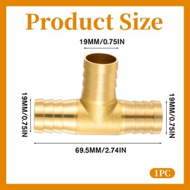 Giantree T-Schlauchverbinder, 19mm 3-Wege Messing Schlauchverbinder, T-Schlauchverbindersourcing T-förmige Fittings für Luft Wasser Gas Öl Rohr Druckluftschlauch
