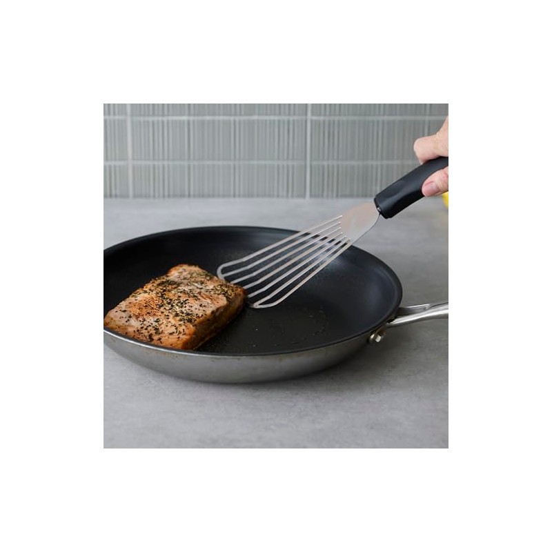 RSVP International Endurance Angled Fish Spatula/Turner, Slotted Stainless Steel with