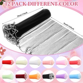 Gilprop 12 Pcs Flower Wrapping Mesh Paper, 11 Inch x 4 Yard Wavy Pearl Edge Wrinkled Flower Bouquet Packaging Mesh Florist Supplies for Valentine‘s Day Mother's Day Gifts (Assorted Colors)