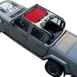Shadeidea JT Sun Shade Top Sunshade Compatible with Jeep Gladiator Top Shade Mesh Screen Roof Cover (2018-2023)- Wind Noise UV Blocker with GrabBag Pouch -10 Year Warranty- Cherry Red -Front
