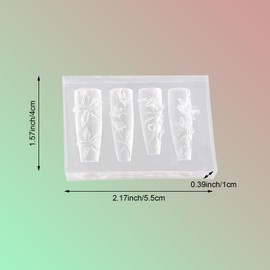 3PCS 3D Silicone Nail Art Molds, Lily Flower Design Template for Manicure, Clear Floral Carving Embellishment Mould