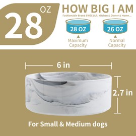 Addggo Elevated/Raised Dog Bowl Ceramic for Small Medium Sized Breed,Dog Food Water Bowl with Stand,6 in 3.6 Cups Non Slip Heavy Weighted Dog Dish Marble Grey