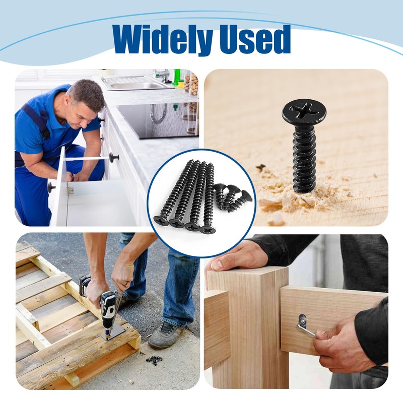 ANCHOREASE M4×50mm Wood Screw 100Pcs, Black Carbon Steel Self Tapping