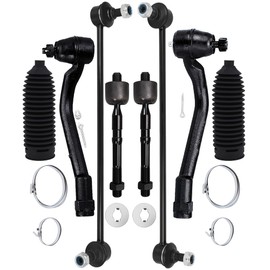 Front Inner Outer Tie Rod End w/Steering Boot fit 2011-2012 for Hyundai Sonata for Kia Optima, Suspension Kit with Sway Bar Link - 8pc Set