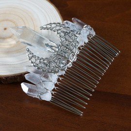 Soulnioi Natural Crystal White Crystal Pillars Hair Comb Hollow Moon Hairpin and Amethyst Pendant Earrings for Gift