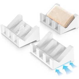 EGWON Silicone Soap Holder Self Draining Waterfall Drying Tray,Soap Dish for Shower Wall with Draining Easy to Clean and Store(3PCS)