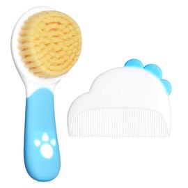 Baby Hair Brush and Comb Set, Soft Bristles Cradle Cap Brush for Newborns, Toddlers, Baby Registry Gift (Blue)