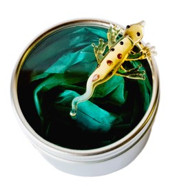 Mini Gecko in a Tin - Cute Little Glass Animal - Silver Gift Tin - Miniature Figurine for Gecko Lovers - Small Decoration Ornament - Home Decor