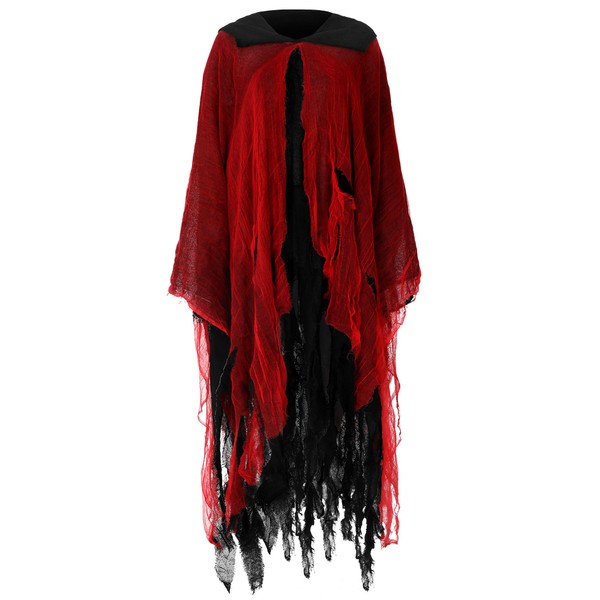 Fourluoo Halloween Medieval Hooded Cloak Retro Tattered Cape Horror Cloak