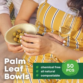 DISPOSABLE GREEN® | Round Bowls | Various Sizes | COMPOSTABLE, Biodegradable, Disposable Tableware, ECO Friendly | Stylish | Sturdy | PCS (50, 10 CM Round x 2 CM DEEP)