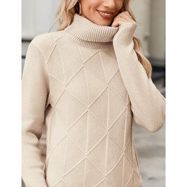Zeagoo Women's Turtleneck Sweater Fall Winter 2025 Long Sleeve Chunky Knitted Trendy Pullover Tops Beige