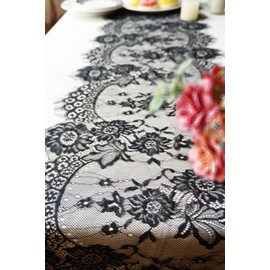14 x 120 Inches Black Lace Table Runner Decoration Anniversary Embroidered Doilies Party Supplies Vintage Lace Centerpiece Theme for Christmas Boho Wedding Bridal Baby Shower Decorations