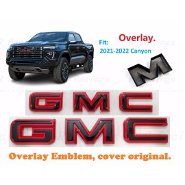 Auto Front & Rear GMC Gloss Red Black OVERLAY Emblem Badge Fit 2021-2022 GMC Canyon